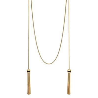 Gold tassel multi row necklace